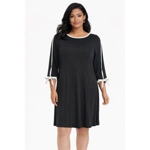 Talbots Black Stretch Sheath Dress XL Tie-Sleeve Poly Spandex-Size XL